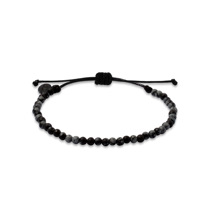 6mm Gray Matte Snowflake Jasper Adjustable Pull Bracelet (front view) - The LAVA Cō