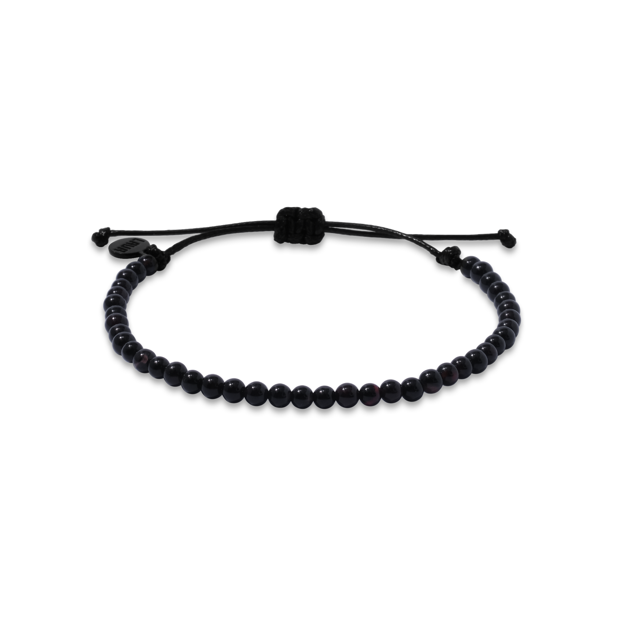 4mm Black Agate Adjustable Pull Bracelet (front view) - The LAVA Cō