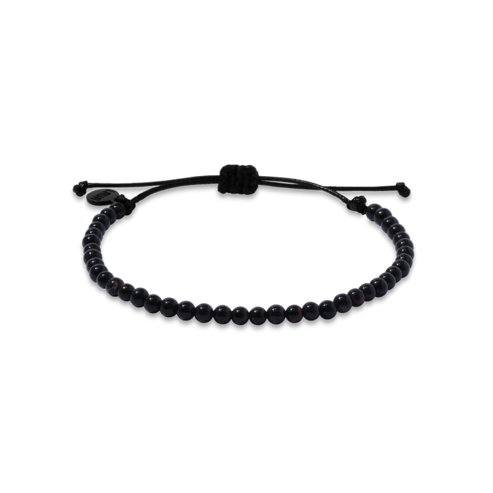 4mm Black Agate Adjustable Pull Bracelet (front view) - The LAVA Cō