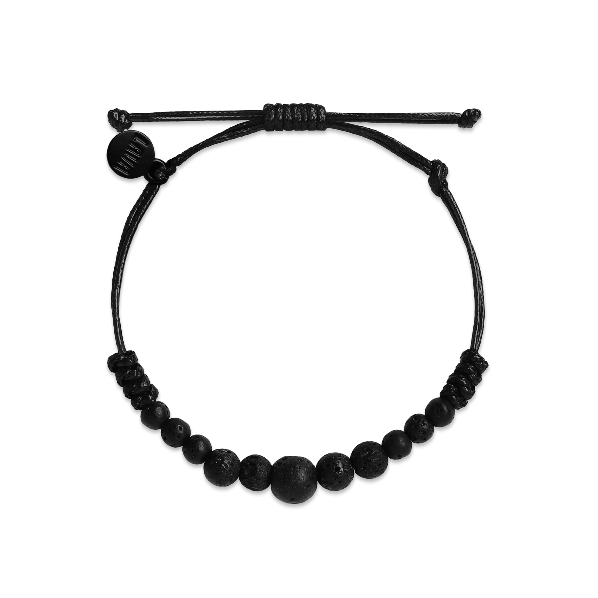 Black Lava Bead Pull String Bracelet - BLV-STR10