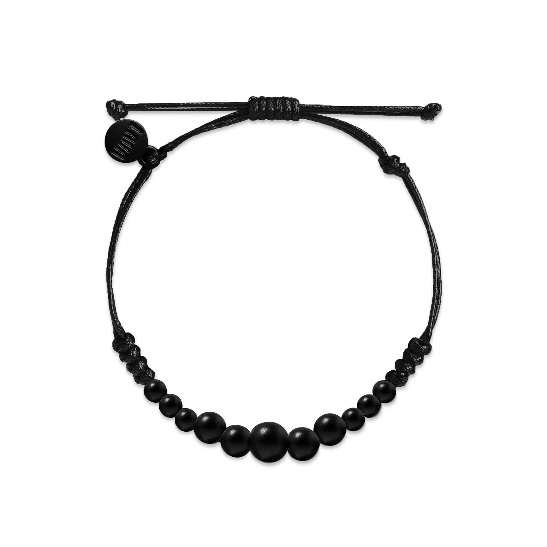 Black Matte Onyx Bead Pull String Bracelet - BON-STR10