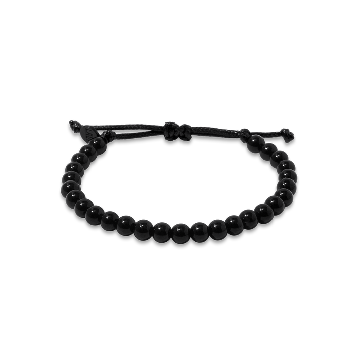 6mm Black Agate Adjustable Pull Bracelet (front view) - The LAVA Cō