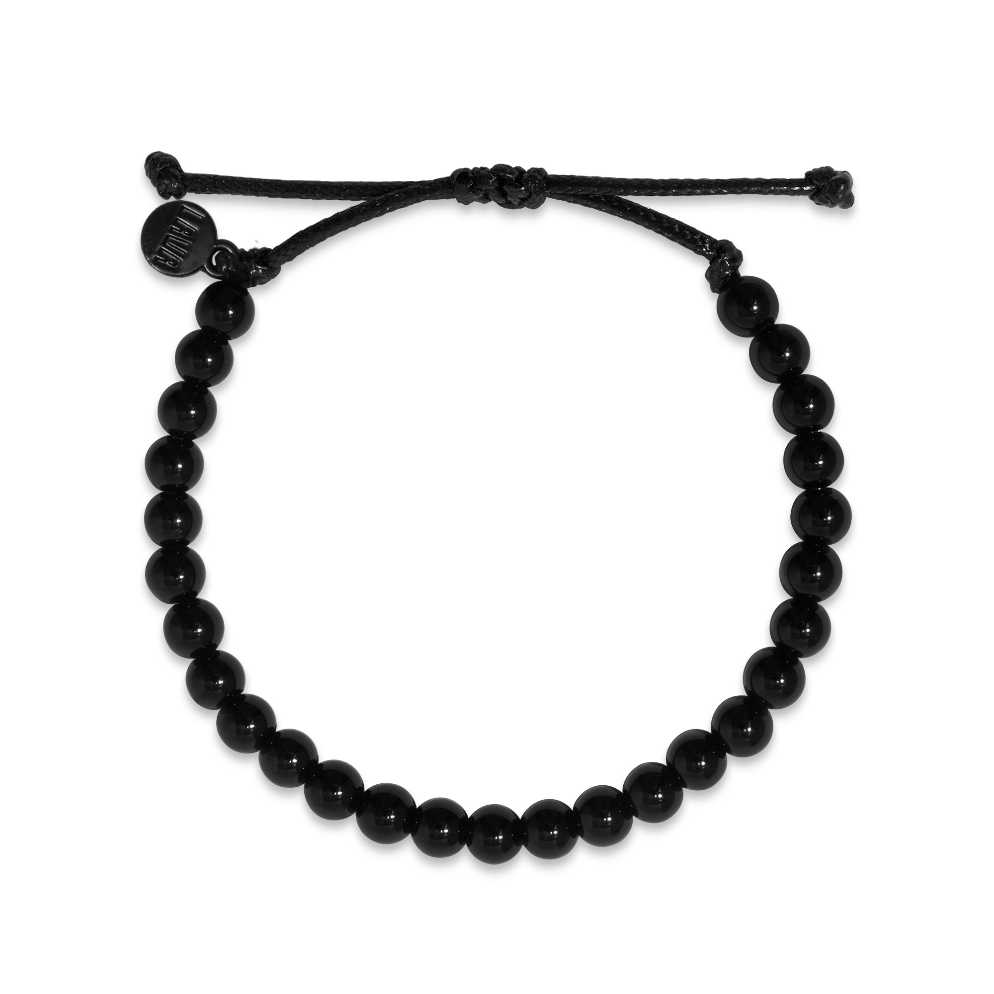 6mm Black Agate Adjustable Pull Bracelet (top view) - The LAVA Cō