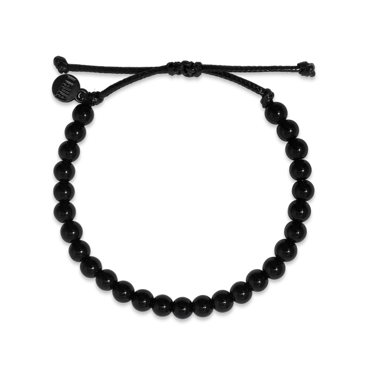 6mm Black Agate Adjustable Pull Bracelet (top view) - The LAVA Cō