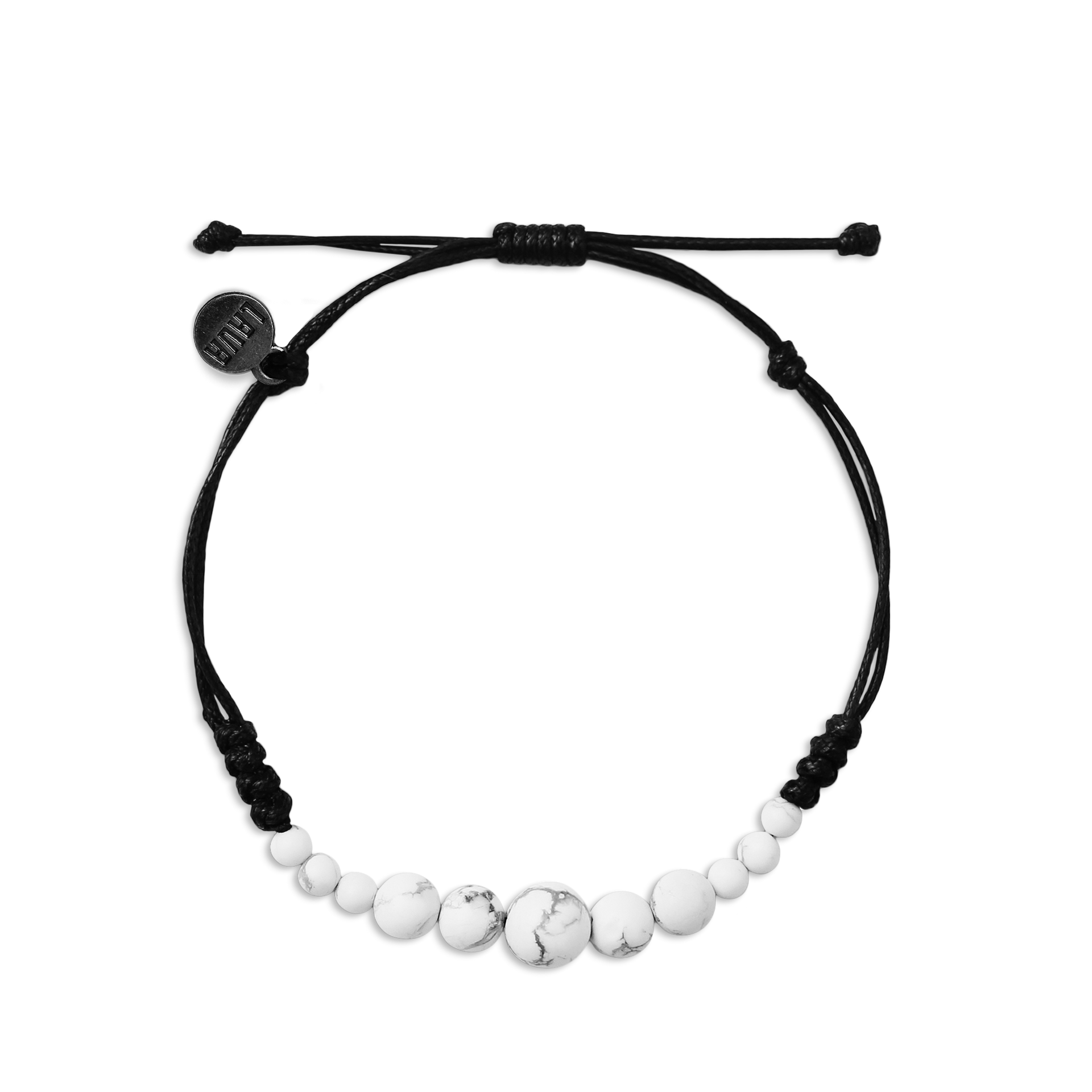 White Howlite Bead Pull String Bracelet - HOW-STR10