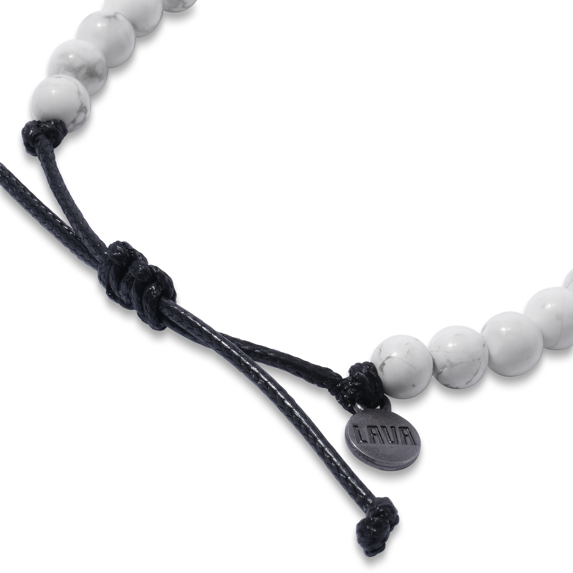 6mm White Howlite Adjustable Pull Bracelet (side view) - The Lava Cō