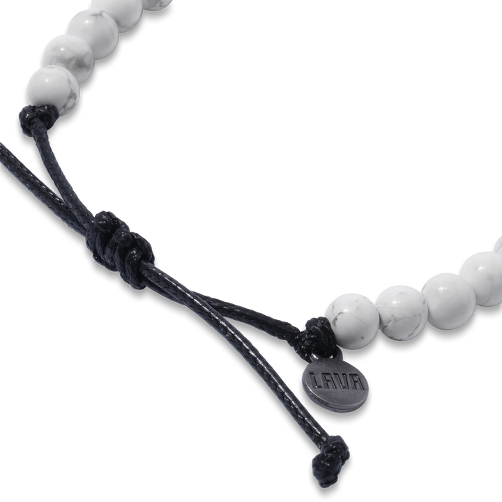 6mm White Howlite Adjustable Pull Bracelet (side view) - The Lava Cō