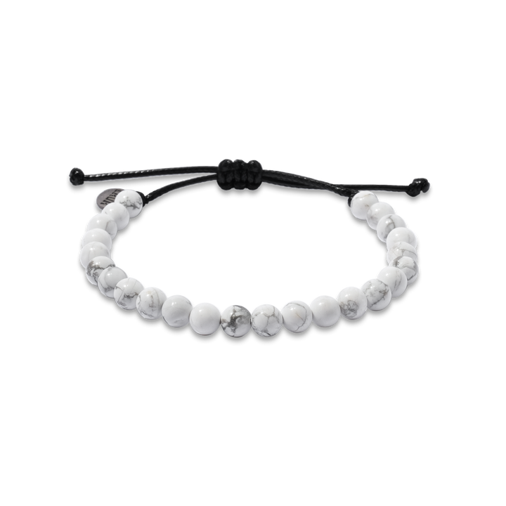 6mm White Howlite Adjustable Pull Bracelet (front view) - The Lava Cō