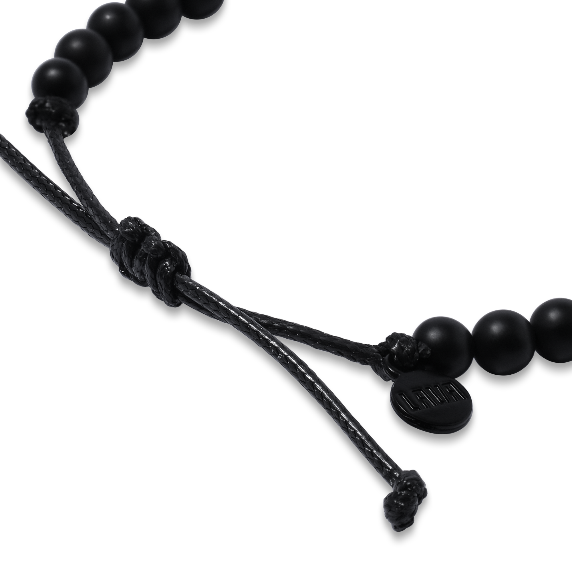 6mm Black Matte Onyx Adjustable Pull Bracelet (side view) - The LAVA Cō