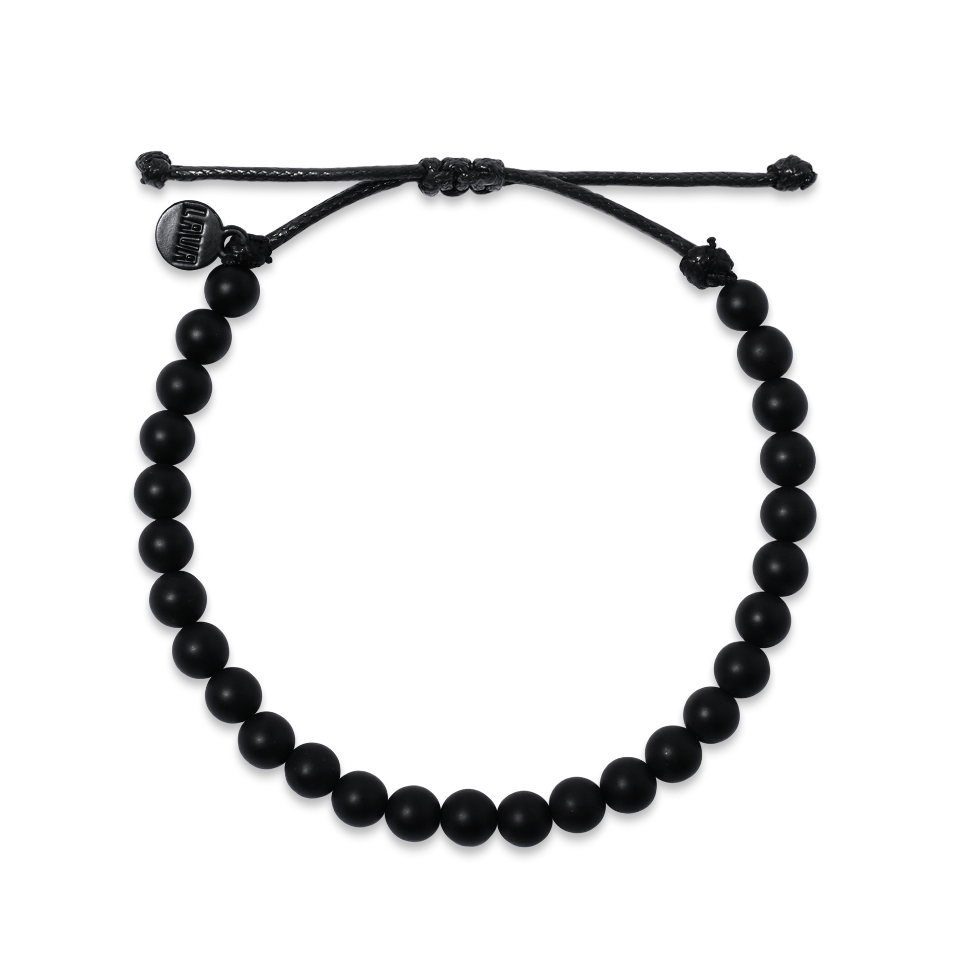 6mm Black Matte Onyx Adjustable Pull Bracelet (top view) - The LAVA Cō