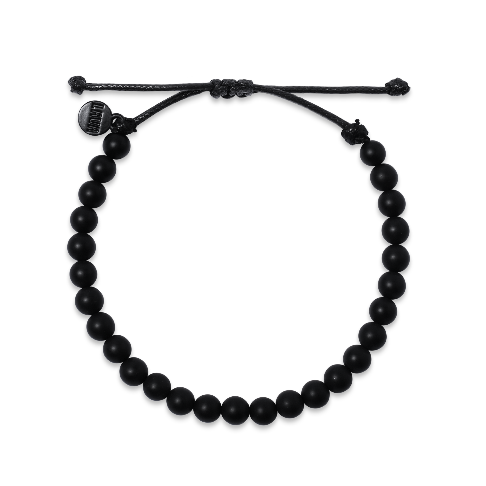 6mm Black Matte Onyx Adjustable Pull Bracelet (top view) - The LAVA Cō