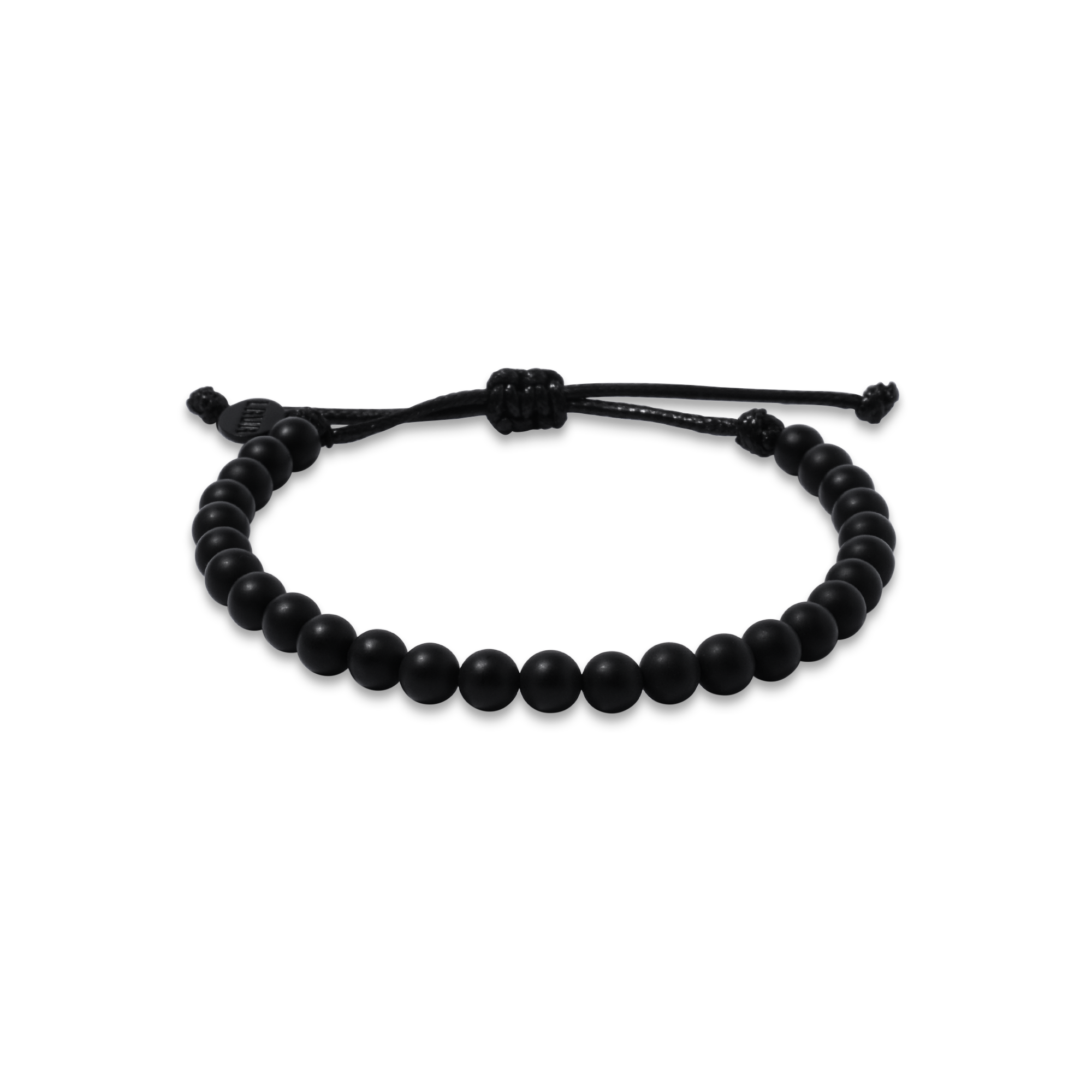 6mm Black Matte Onyx Adjustable Pull Bracelet (front view) - The LAVA Cō