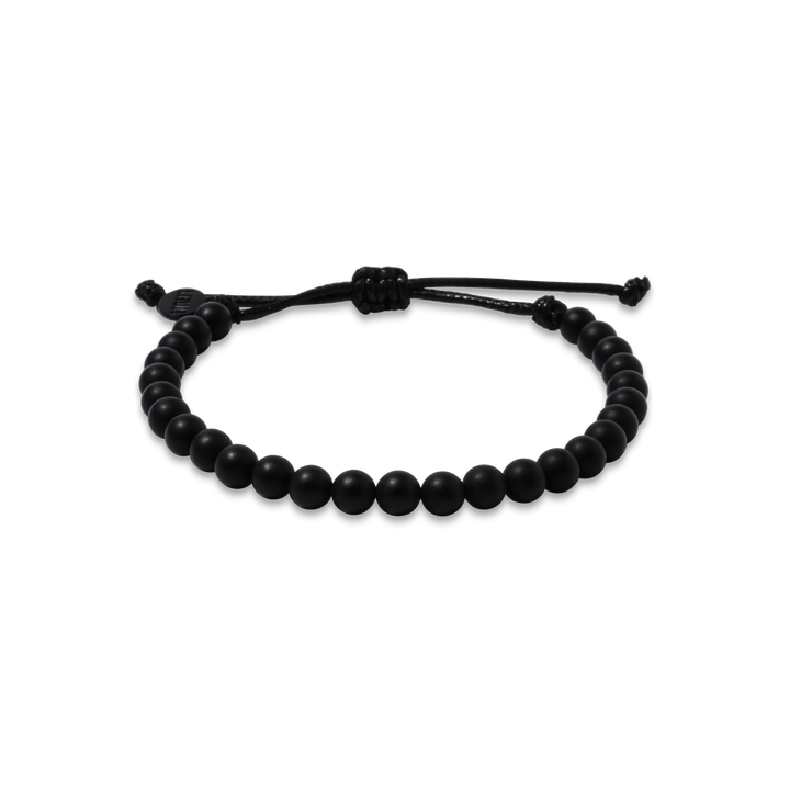 6mm Black Matte Onyx Adjustable Pull Bracelet (front view) - The LAVA Cō