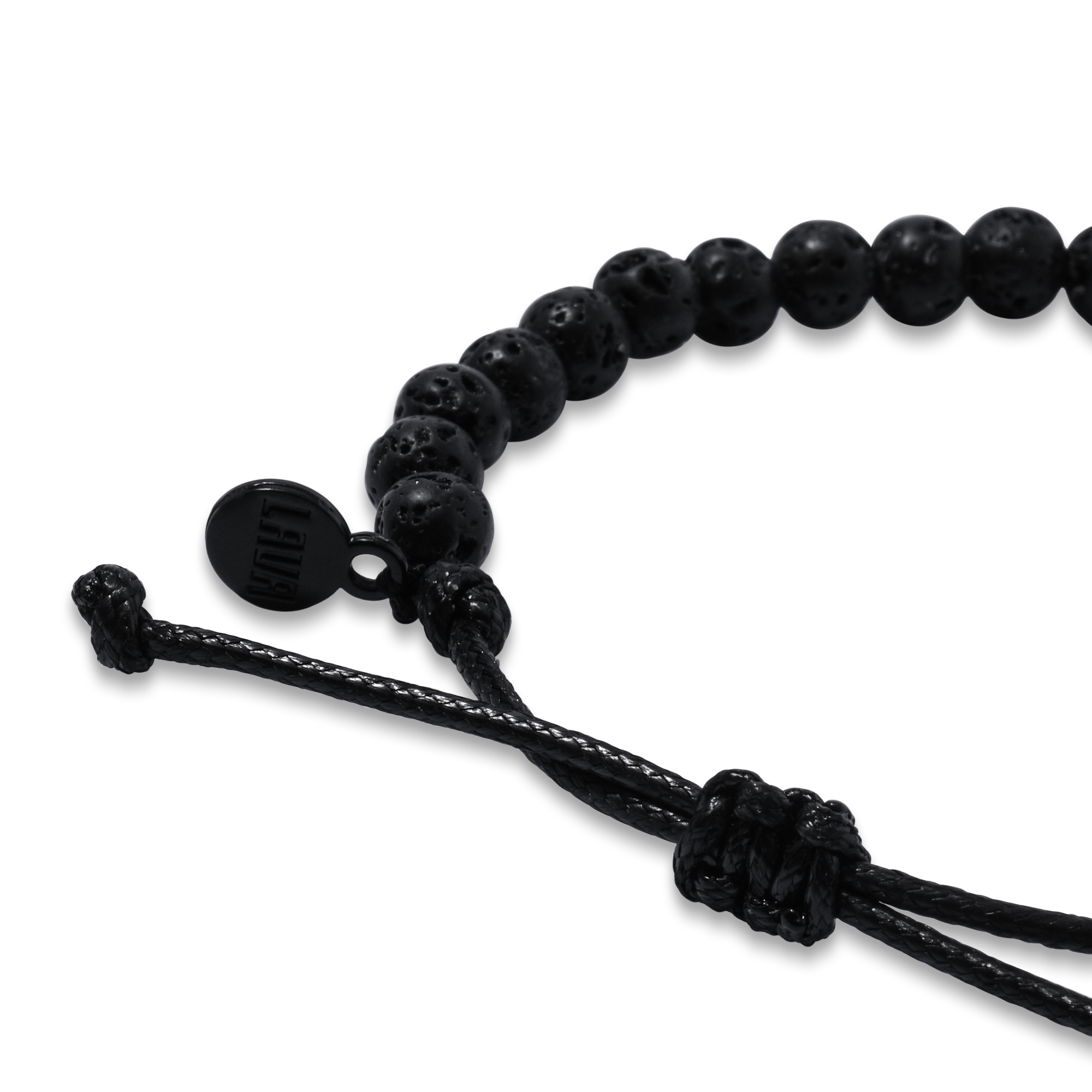 6mm Black Lava Adjustable Pull Bracelet (side view) - The LAVA Cō