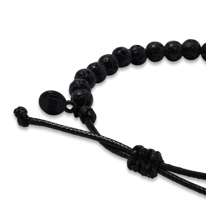 6mm Black Lava Adjustable Pull Bracelet (side view) - The LAVA Cō