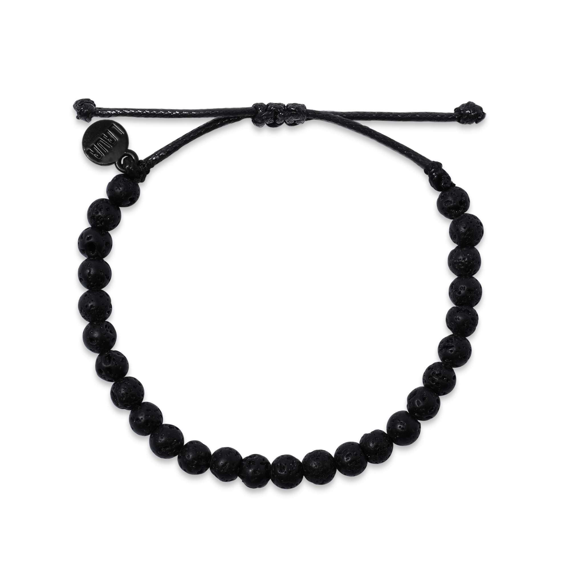 6mm Black Lava Adjustable Pull Bracelet (top view) - The LAVA Cō