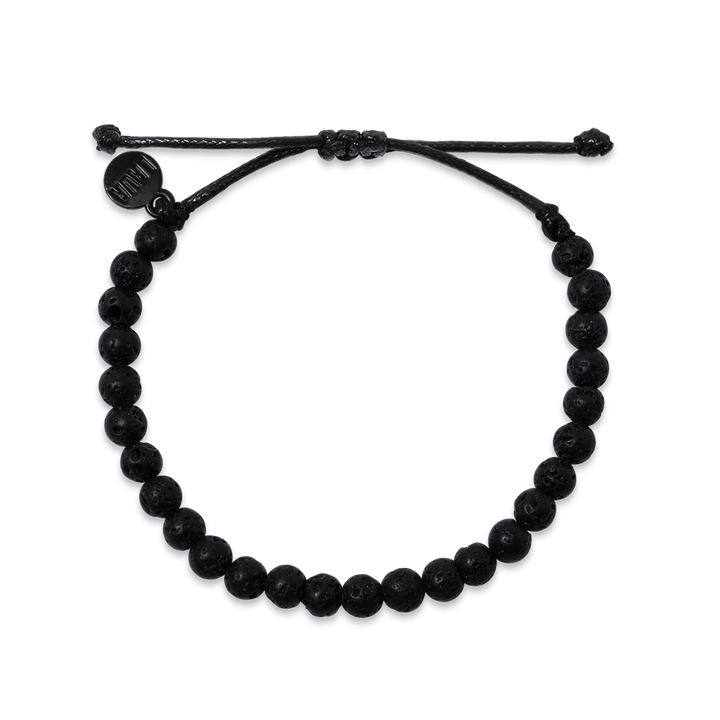 6mm Black Lava Adjustable Pull Bracelet (top view) - The LAVA Cō