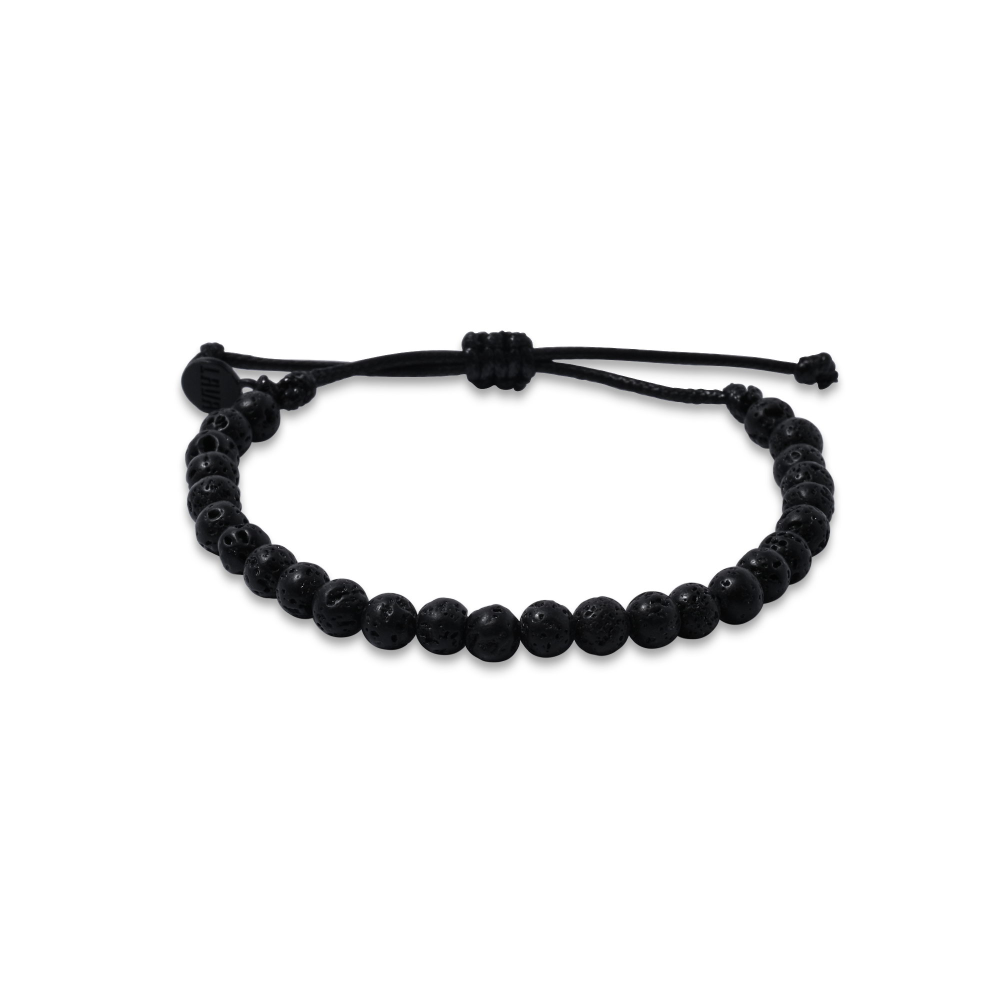 6mm Black Lava Adjustable Pull Bracelet (front view) - The LAVA Cō