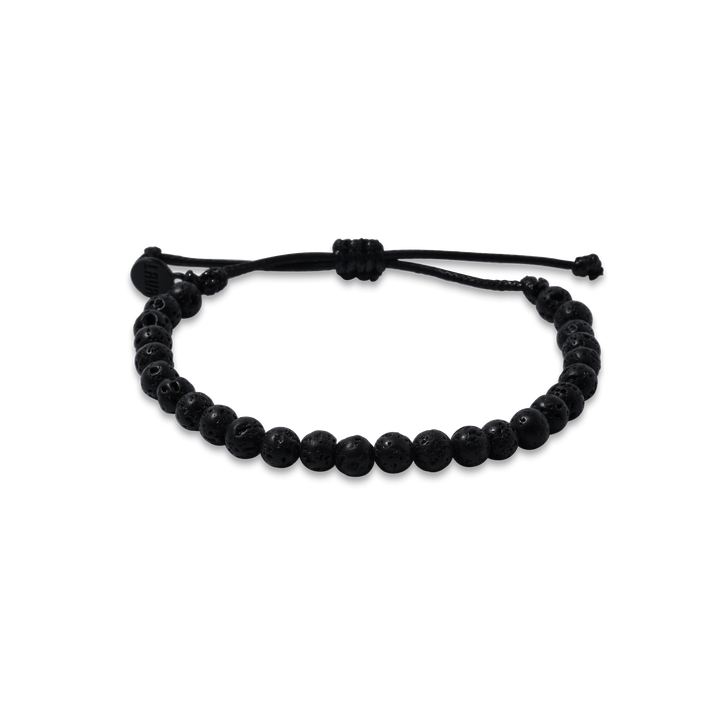 6mm Black Lava Adjustable Pull Bracelet (front view) - The LAVA Cō