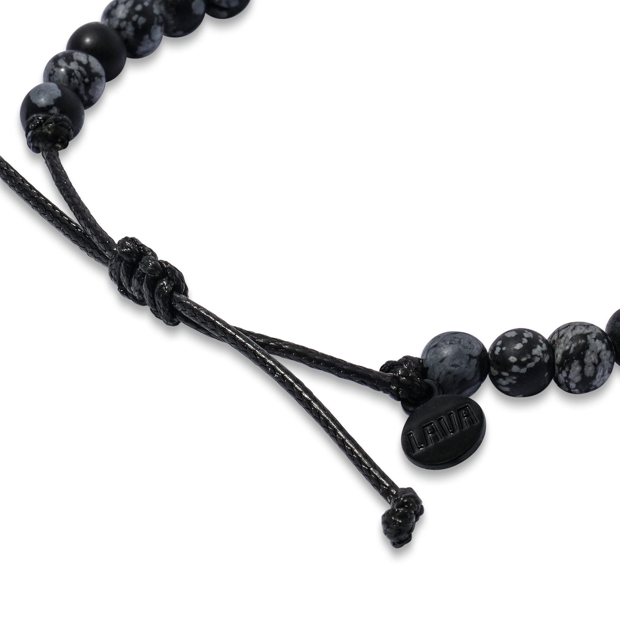 6mm Gray Matte Snowflake Jasper Adjustable Pull Bracelet (side view) - The Lava Cō