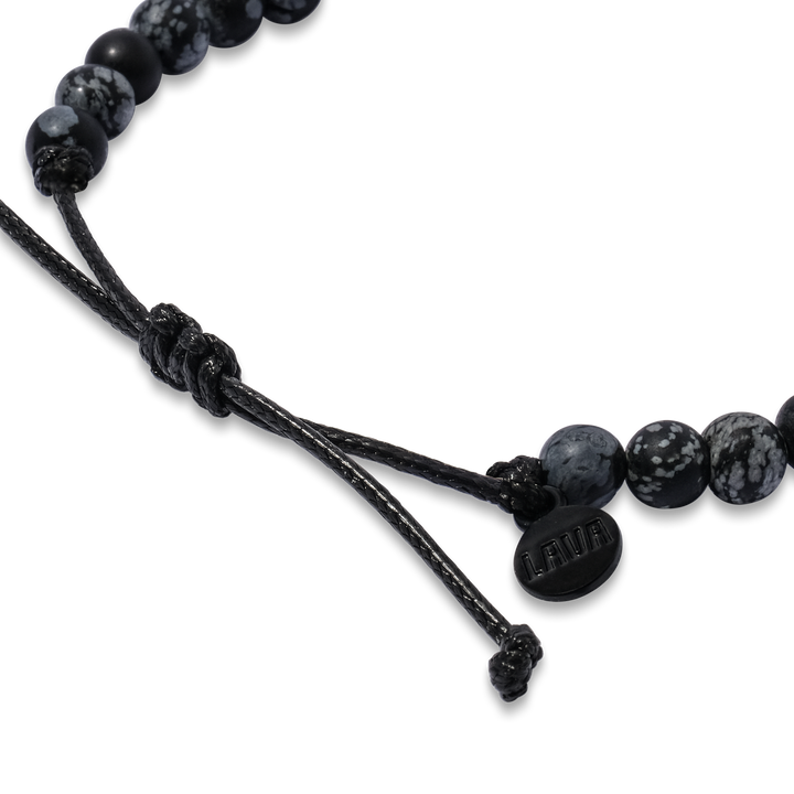 6mm Gray Matte Snowflake Jasper Adjustable Pull Bracelet (side view) - The Lava Cō