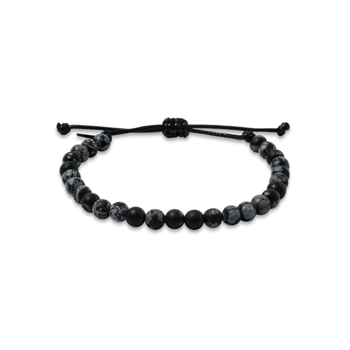 6mm Gray Matte Snowflake Jasper Adjustable Pull Bracelet (front view) - The Lava Cō