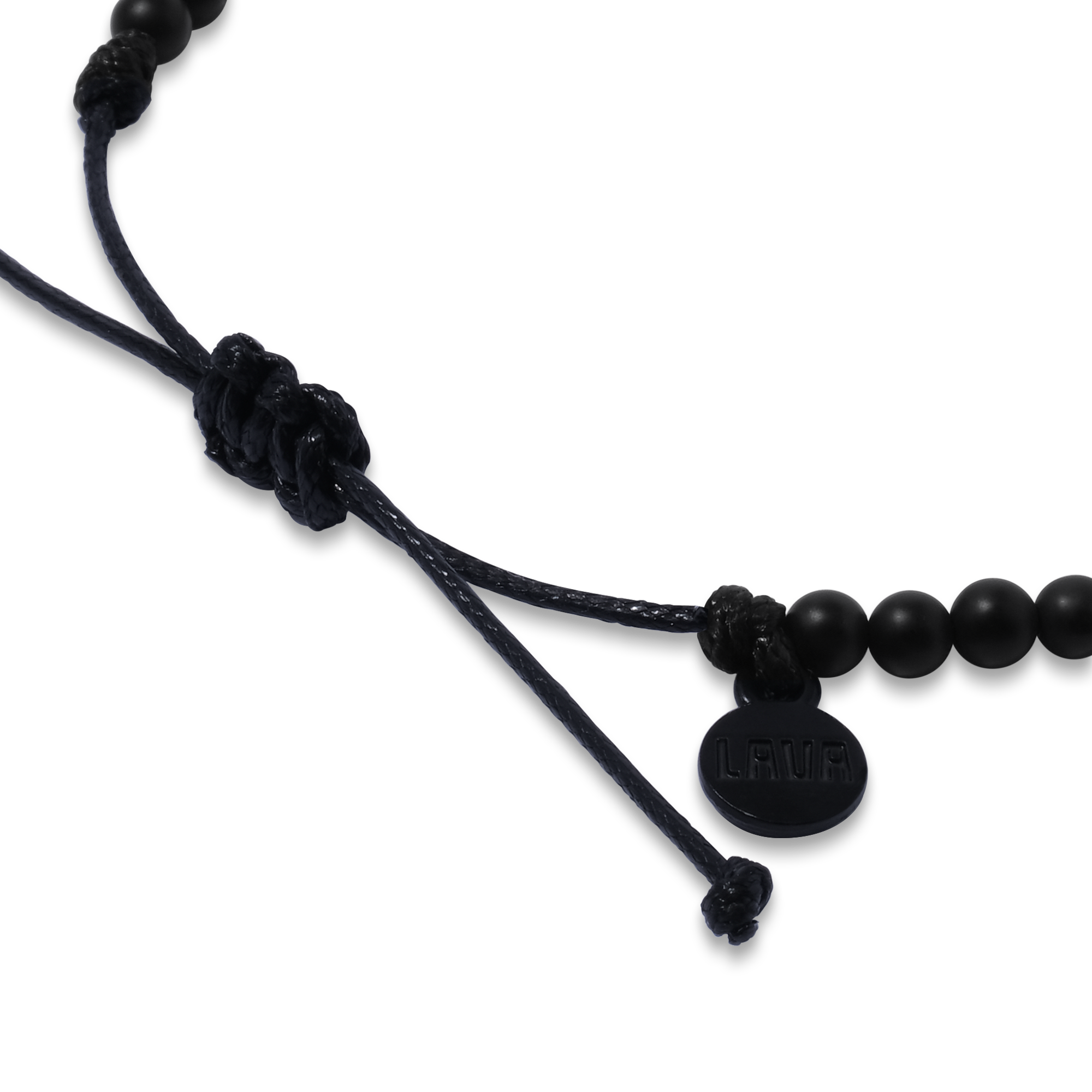 4mm Black Matte Onyx Adjustable Pull Bracelet (side view) - The LAVA Cō