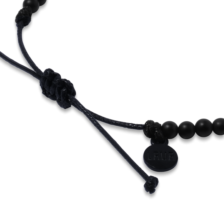 4mm Black Matte Onyx Adjustable Pull Bracelet (side view) - The LAVA Cō