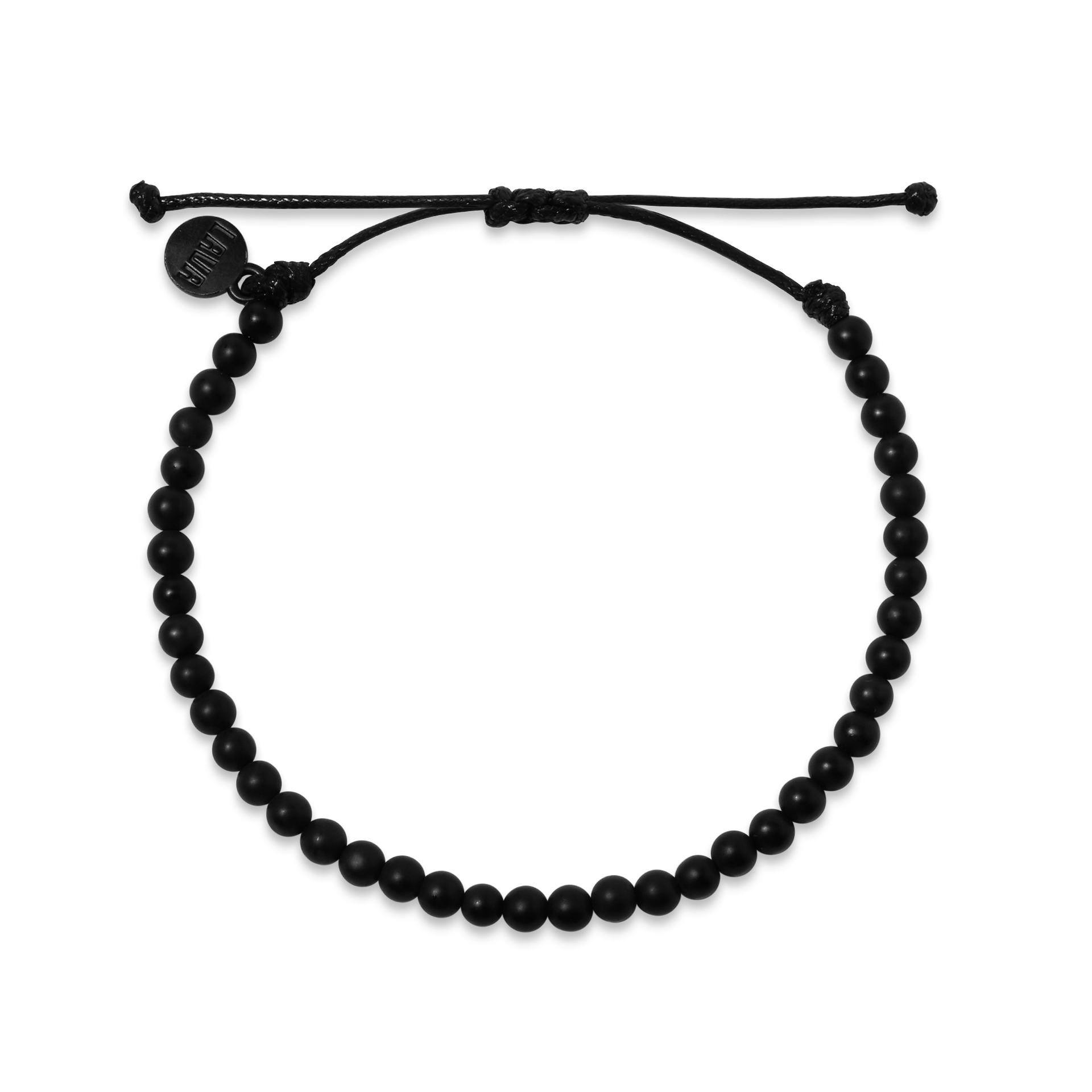 4mm Black Matte Onyx Adjustable Pull Bracelet (top view) - The LAVA Cō