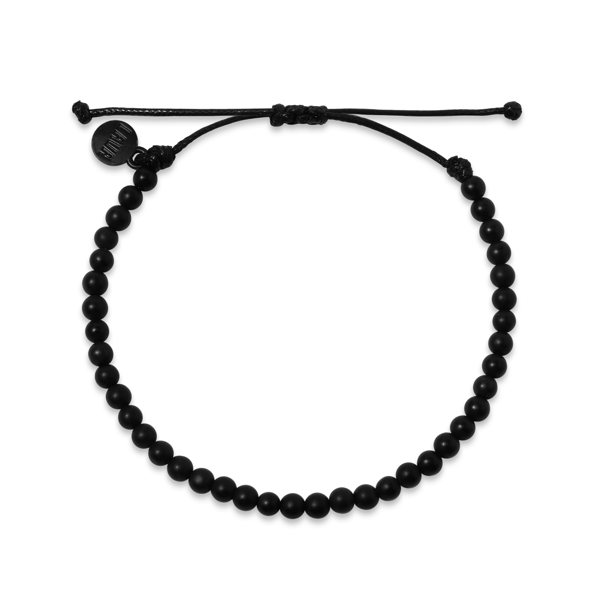 4mm Black Matte Onyx Adjustable Pull Bracelet (top view) - The LAVA Cō