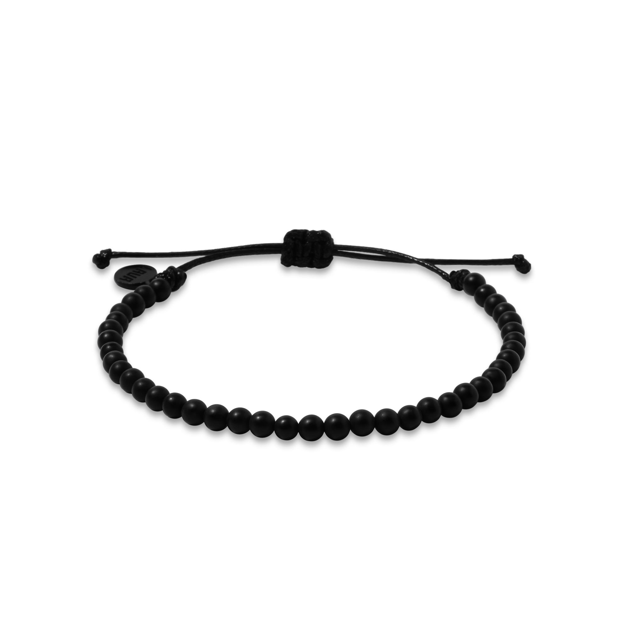 4mm Black Matte Onyx Adjustable Pull Bracelet (front view) - The LAVA Cō