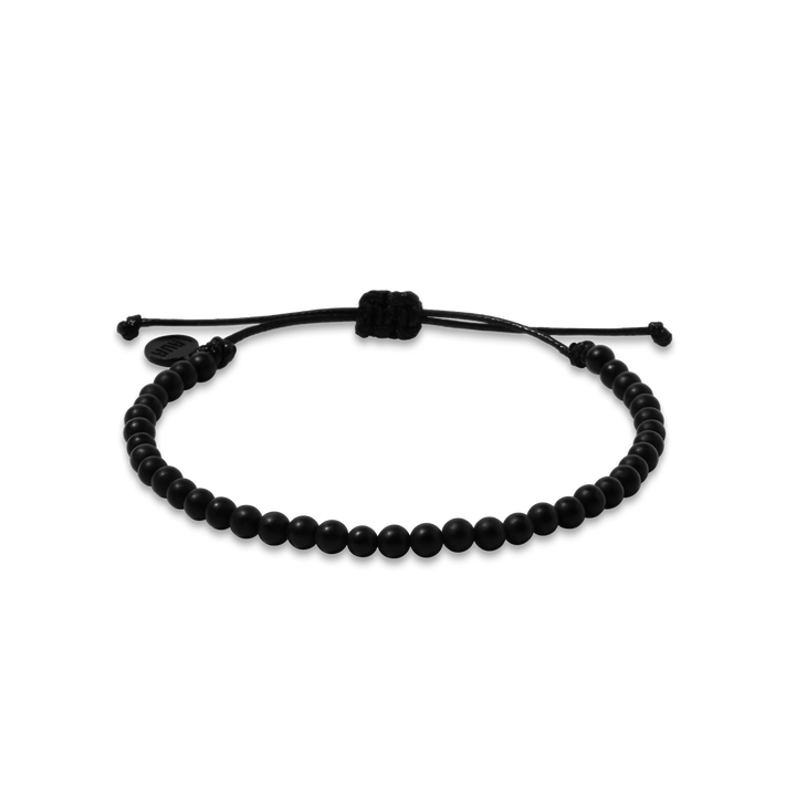 4mm Black Matte Onyx Adjustable Pull Bracelet (front view) - The LAVA Cō