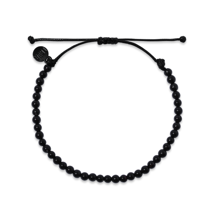 4mm Black Agate Adjustable Pull Bracelet (top view) - The LAVA Cō