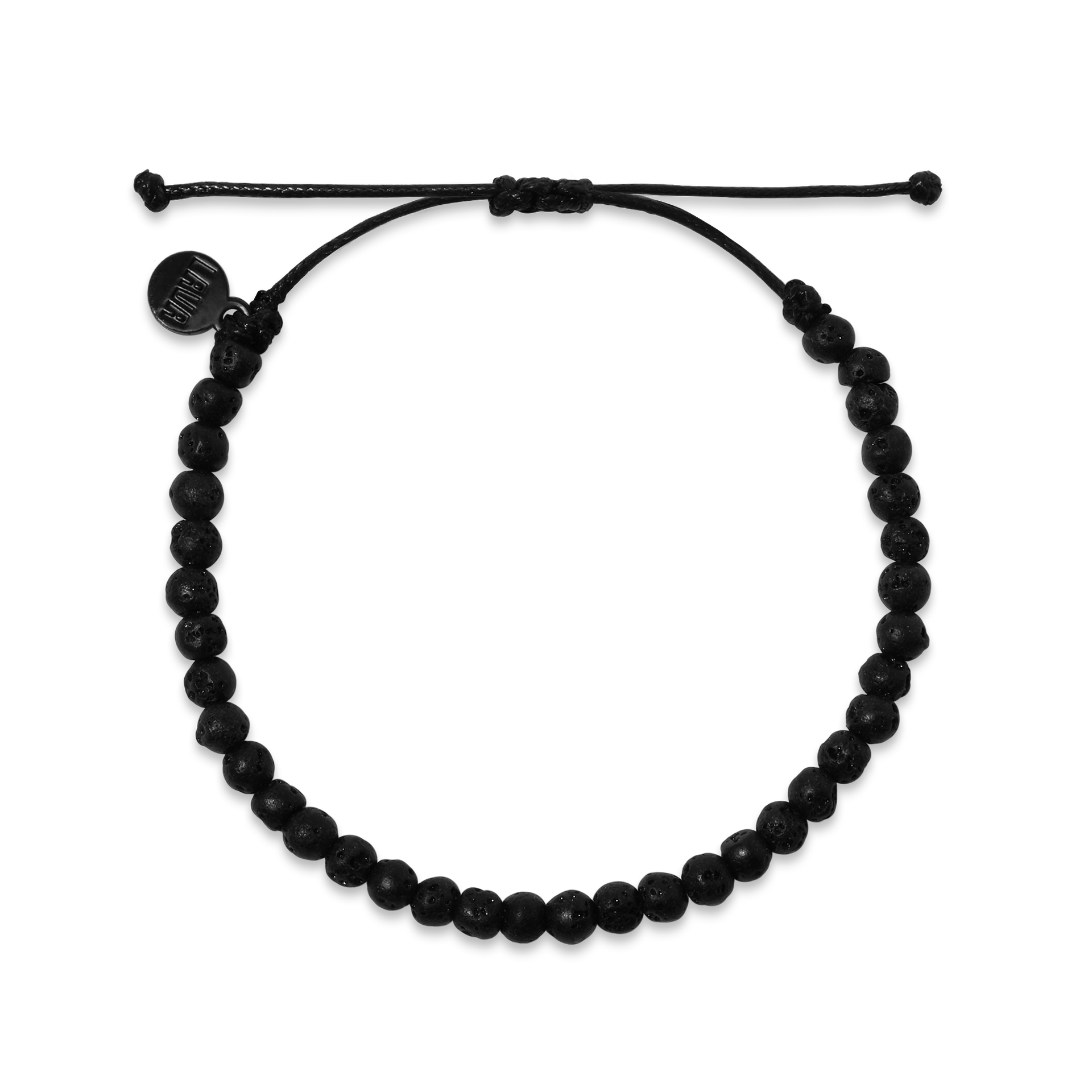 4mm Black Lava Adjustable Pull Bracelet (top view) - The LAVA Cō