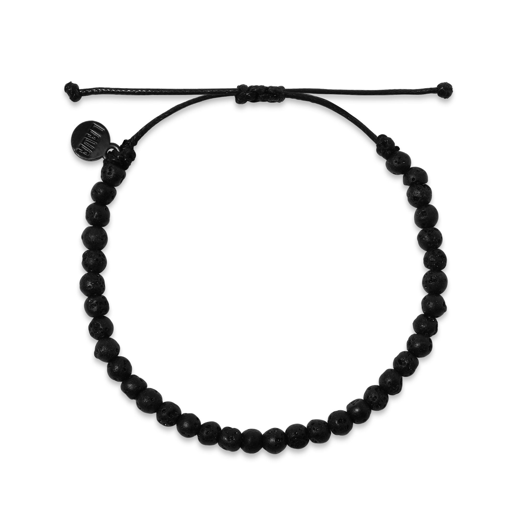 4mm Black Lava Adjustable Pull Bracelet (top view) - The LAVA Cō