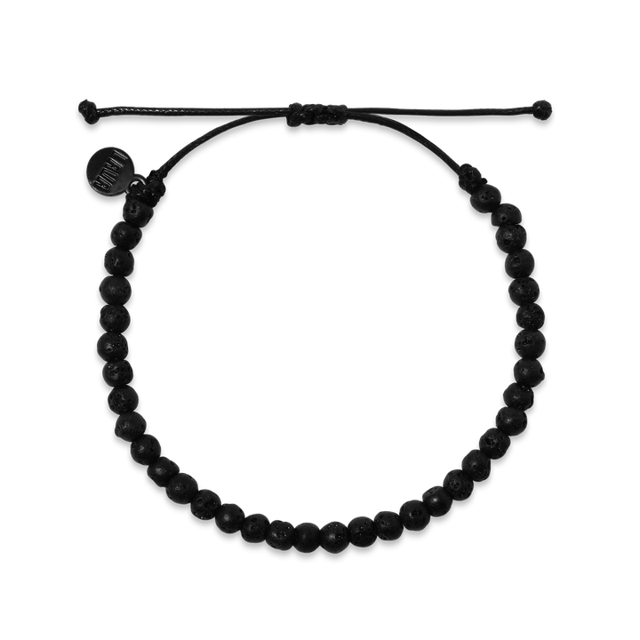 4mm Black Lava Adjustable Pull Bracelet (top view) - The LAVA Cō