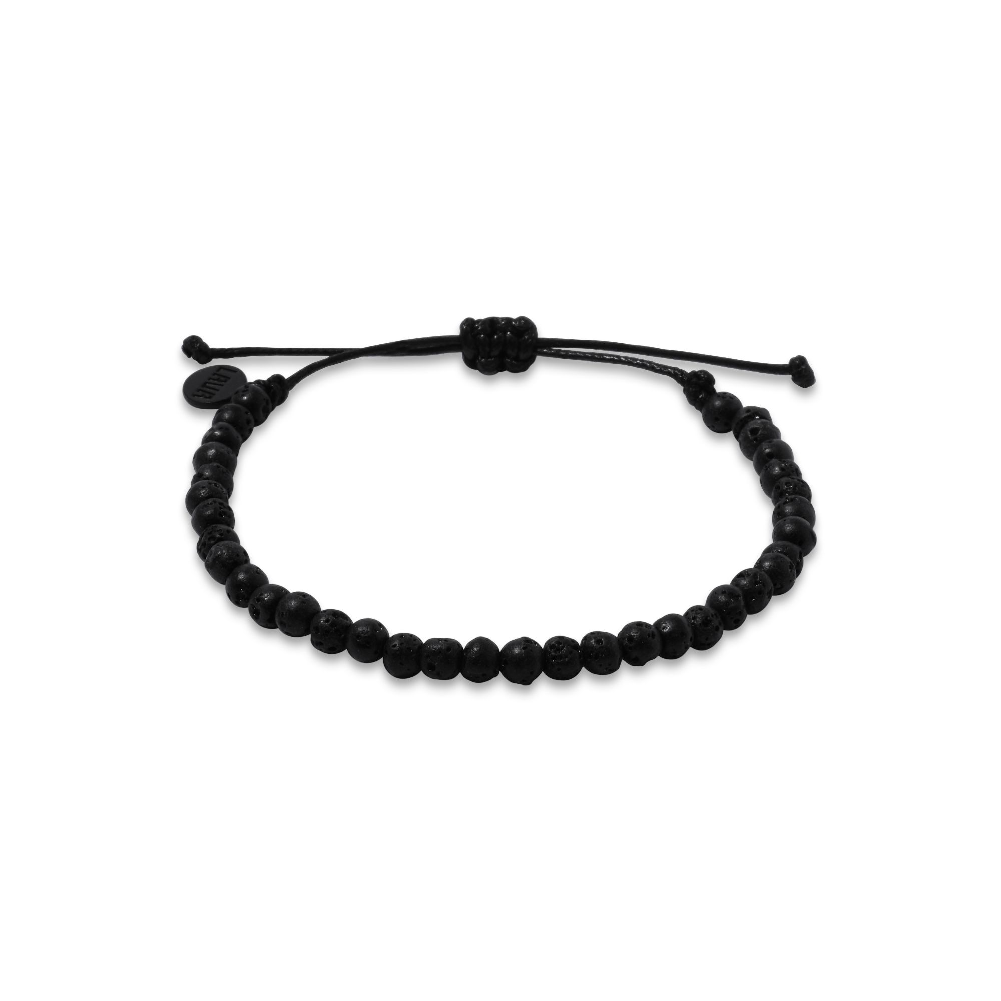 4mm Black Lava Adjustable Pull Bracelet (front view) - The LAVA Cō