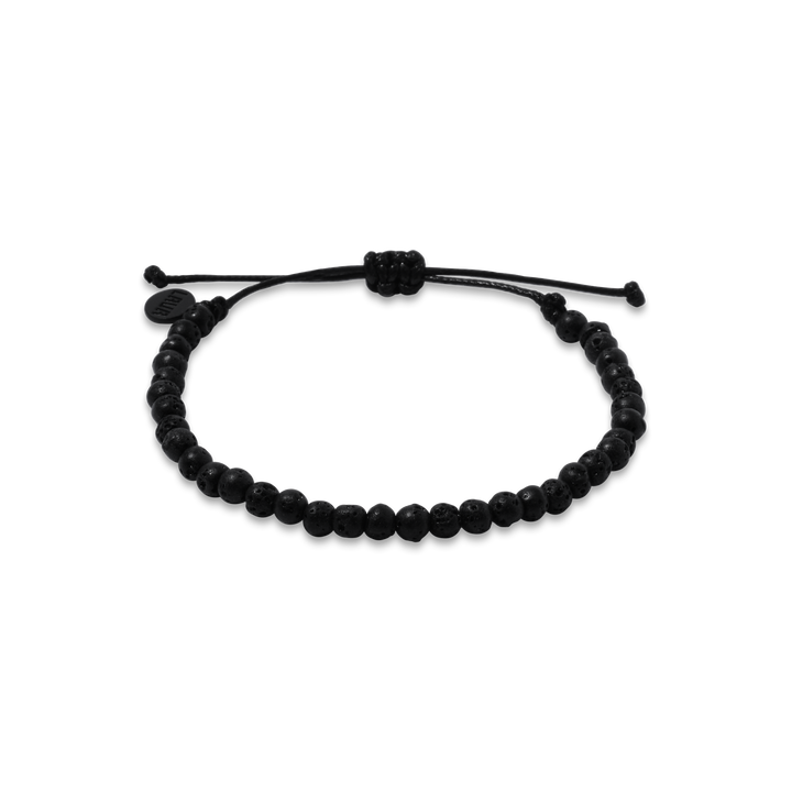 4mm Black Lava Adjustable Pull Bracelet (front view) - The LAVA Cō