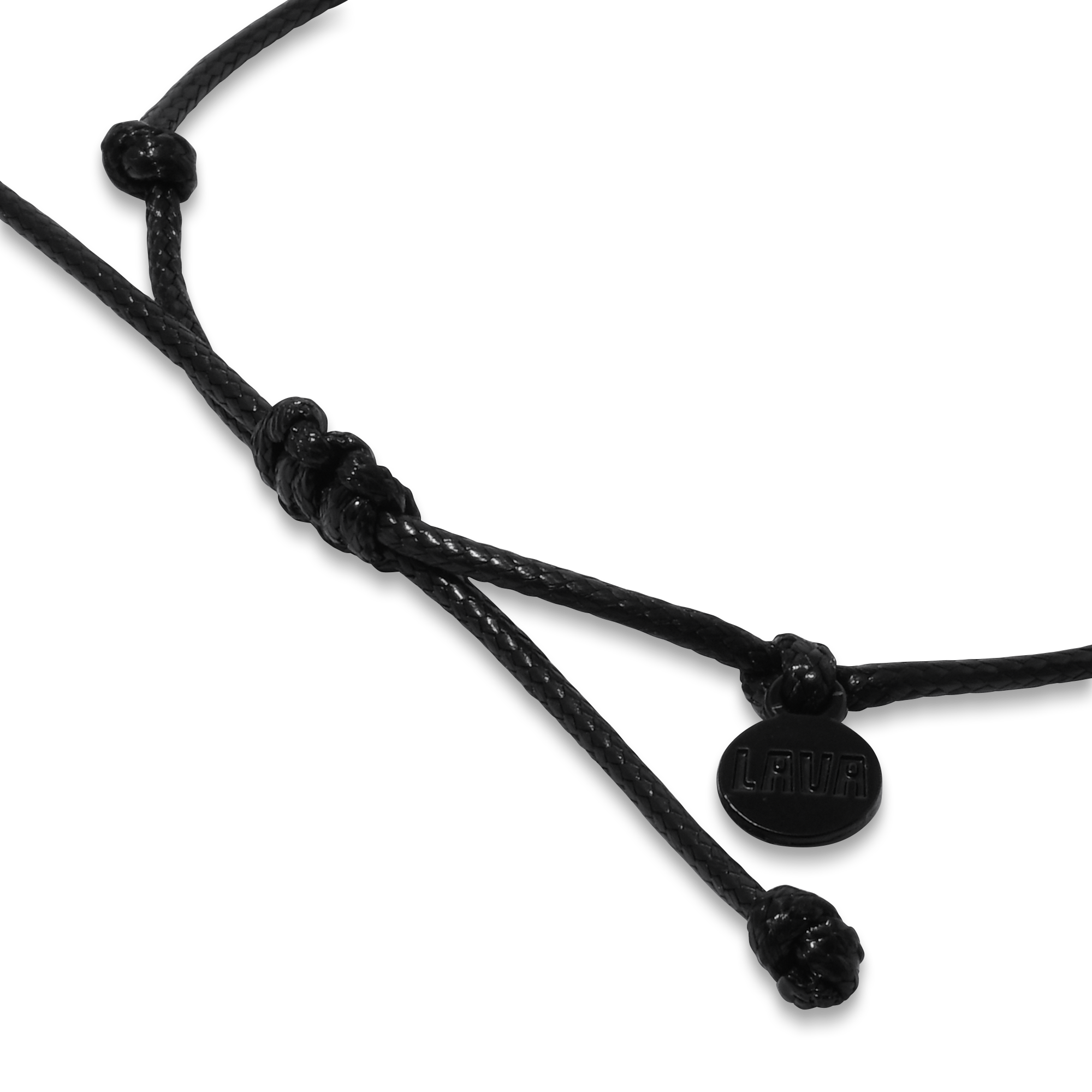 1.5mm Black String Adjustable Pull Bracelet (side view) - The LAVA Cō