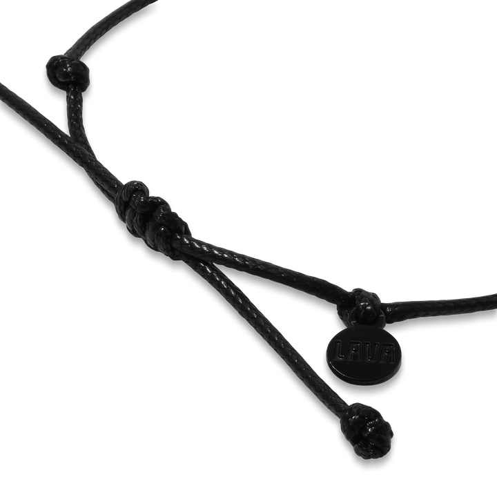 1.5mm Black String Adjustable Pull Bracelet (side view) - The LAVA Cō