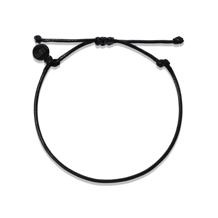 1.5mm Black String Adjustable Pull Bracelet (top view) - The LAVA Cō