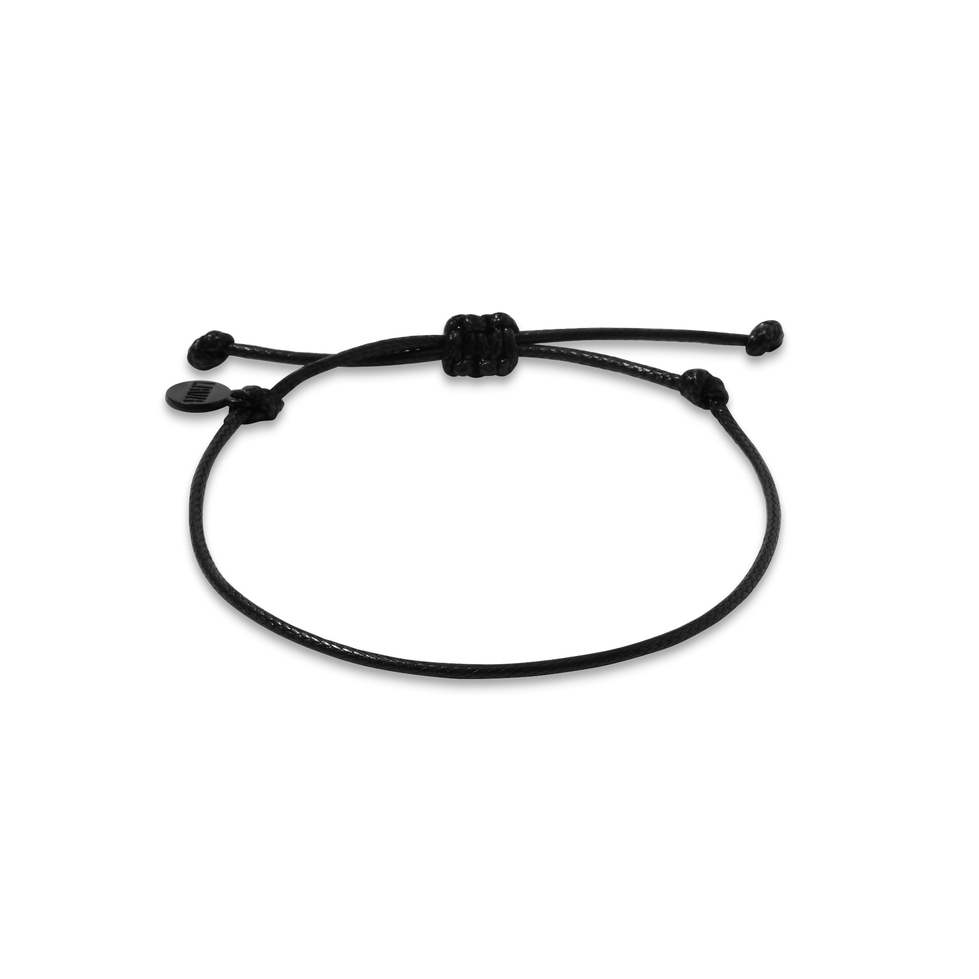 1.5mm Black String Adjustable Pull Bracelet (front view) - The LAVA Cō