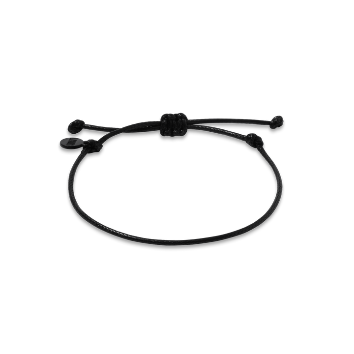 1.5mm Black String Adjustable Pull Bracelet (front view) - The LAVA Cō