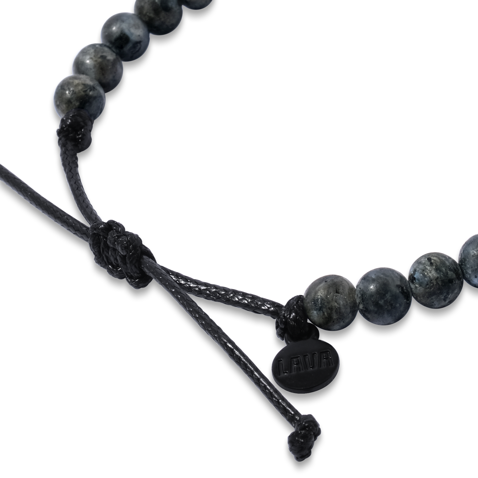 6mm Gray Matte Labradorite Adjustable Pull Bracelet (side view) - The LAVA Cō