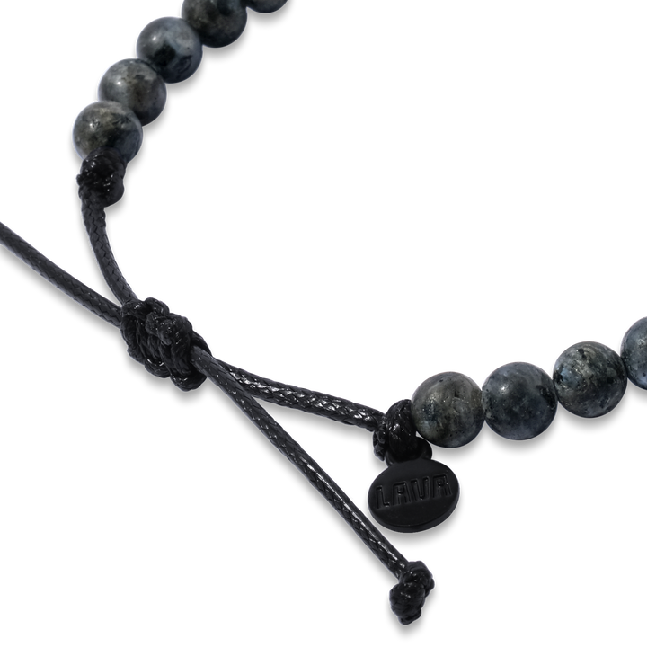 6mm Gray Matte Labradorite Adjustable Pull Bracelet (side view) - The LAVA Cō