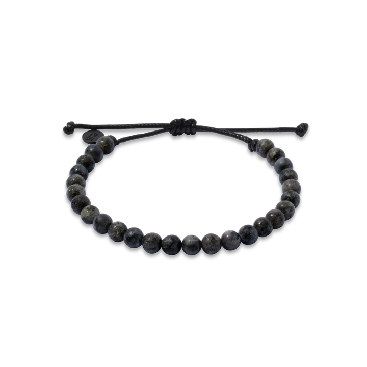 6mm Gray Matte Labradorite Adjustable Pull Bracelet (front view) - The LAVA Cō