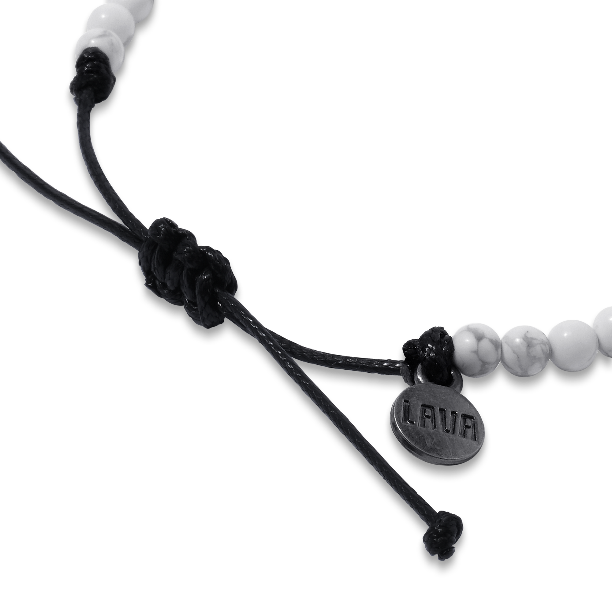 4mm White Howlite Adjustable Pull Bracelet (side view) - The Lava Cō