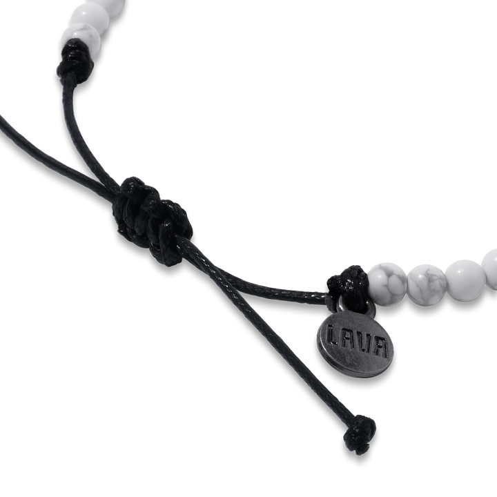 4mm White Howlite Adjustable Pull Bracelet (side view) - The Lava Cō