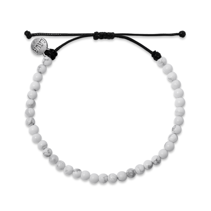 4mm White Howlite Adjustable Pull Bracelet (top view) - The Lava Cō