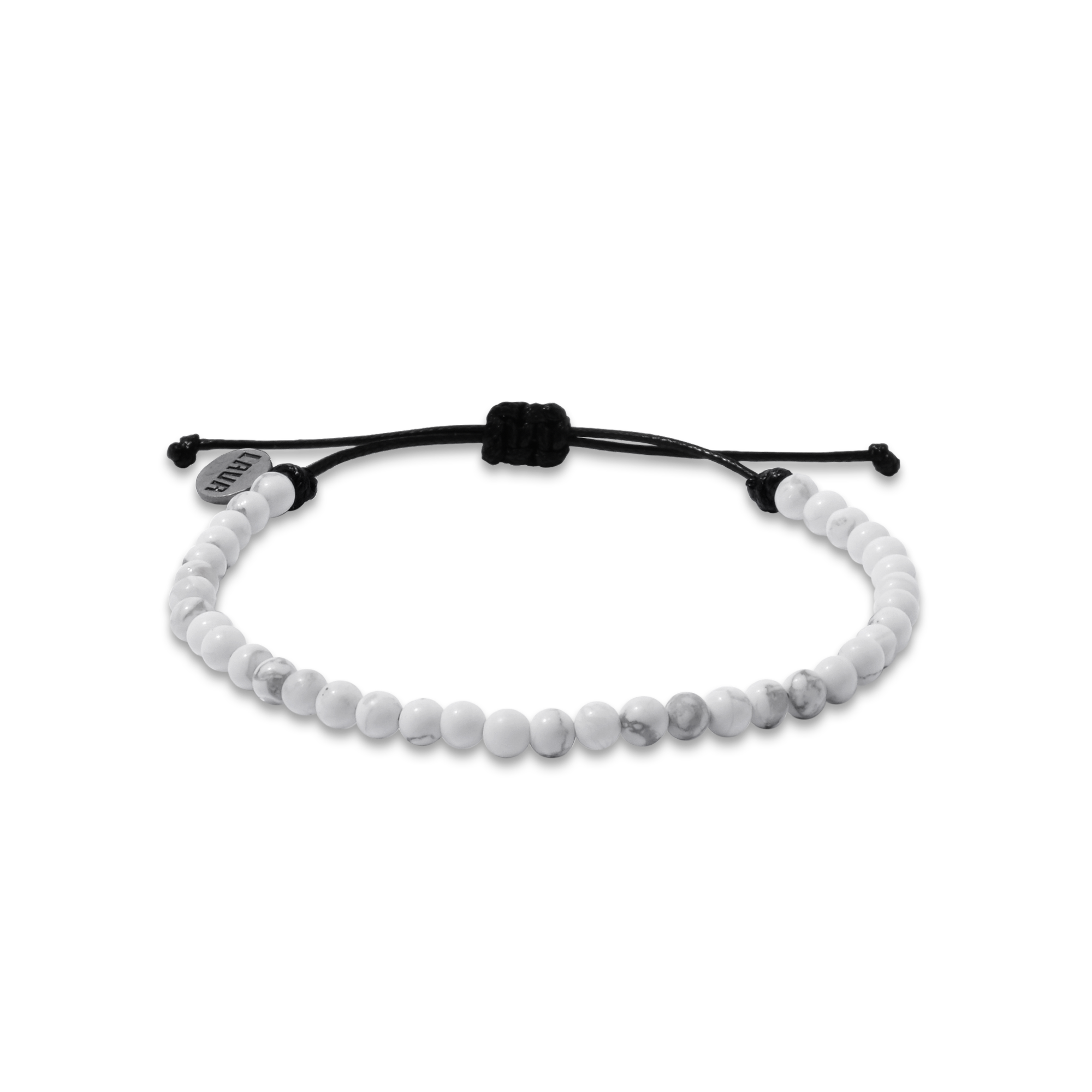 4mm White Howlite Adjustable Pull Bracelet (front view) - The Lava Cō